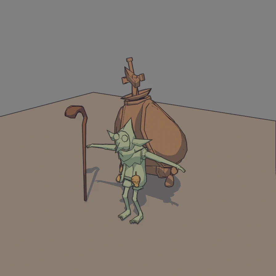 Goblin merchant rendered with Malt banded light and contour lines