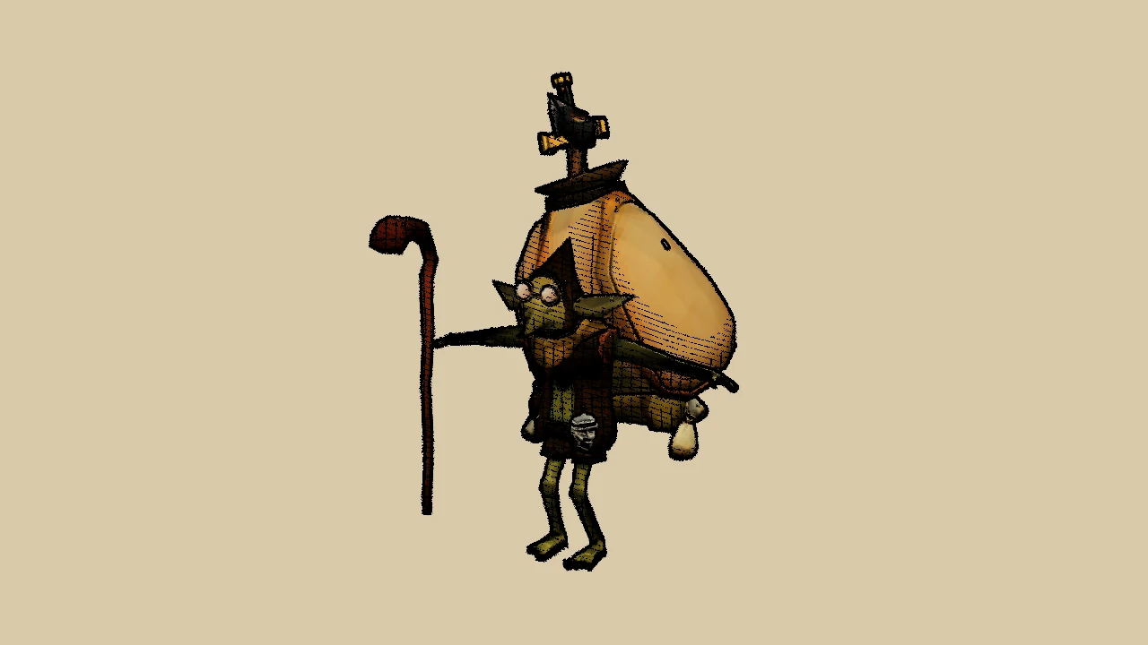 Mœbius outline and hatch stack on the goblin