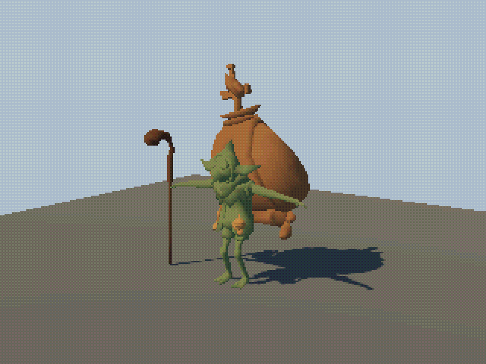 Goblin rendered through the complete Godot PSX stack