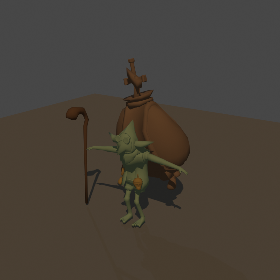 The same goblin rendered through Blender EEVEE