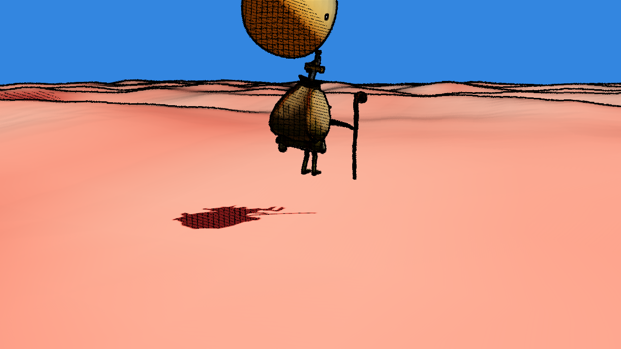 Goblin inserted into the extracted Three.js Mœbius post-processing scene