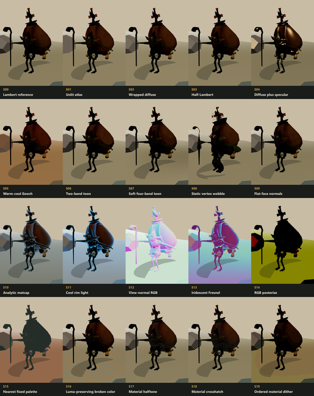 Overview of all twenty fixed goblin shader crops