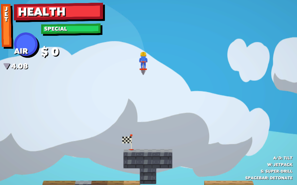 The public Down you pogo Unity WebGL build running after the research team clicked Play, showing the stylized sky, character, terrain, and interface